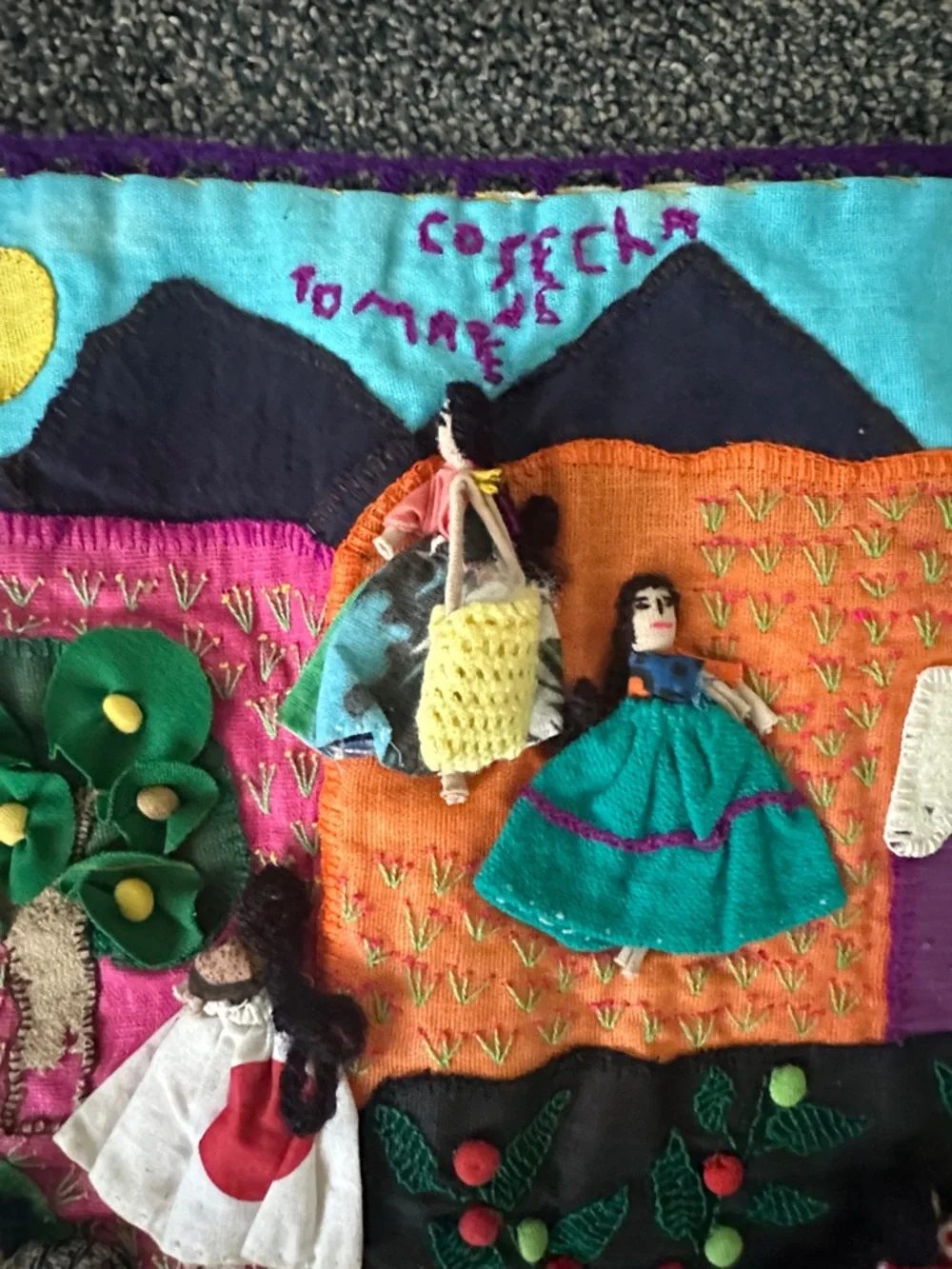 Handmade Peruvian Arpillera 3D Folk Tapestry Story Of Their Daily Life Harvest